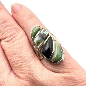 Jay King DTR Mine Finds Turquoise Abalone Sterling Silver Statement Ring Size 7